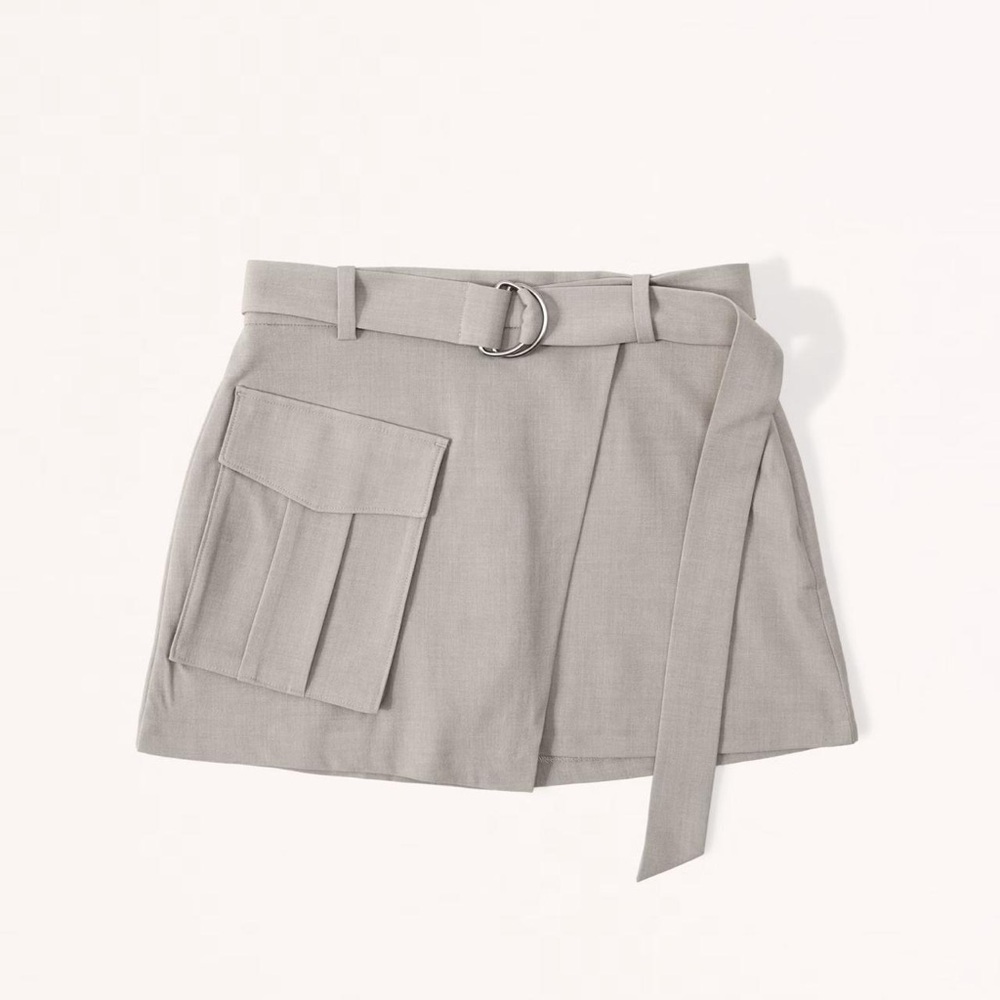 Abercrombie & Fitch Gray Mini Skirt with Belted Wrap Design